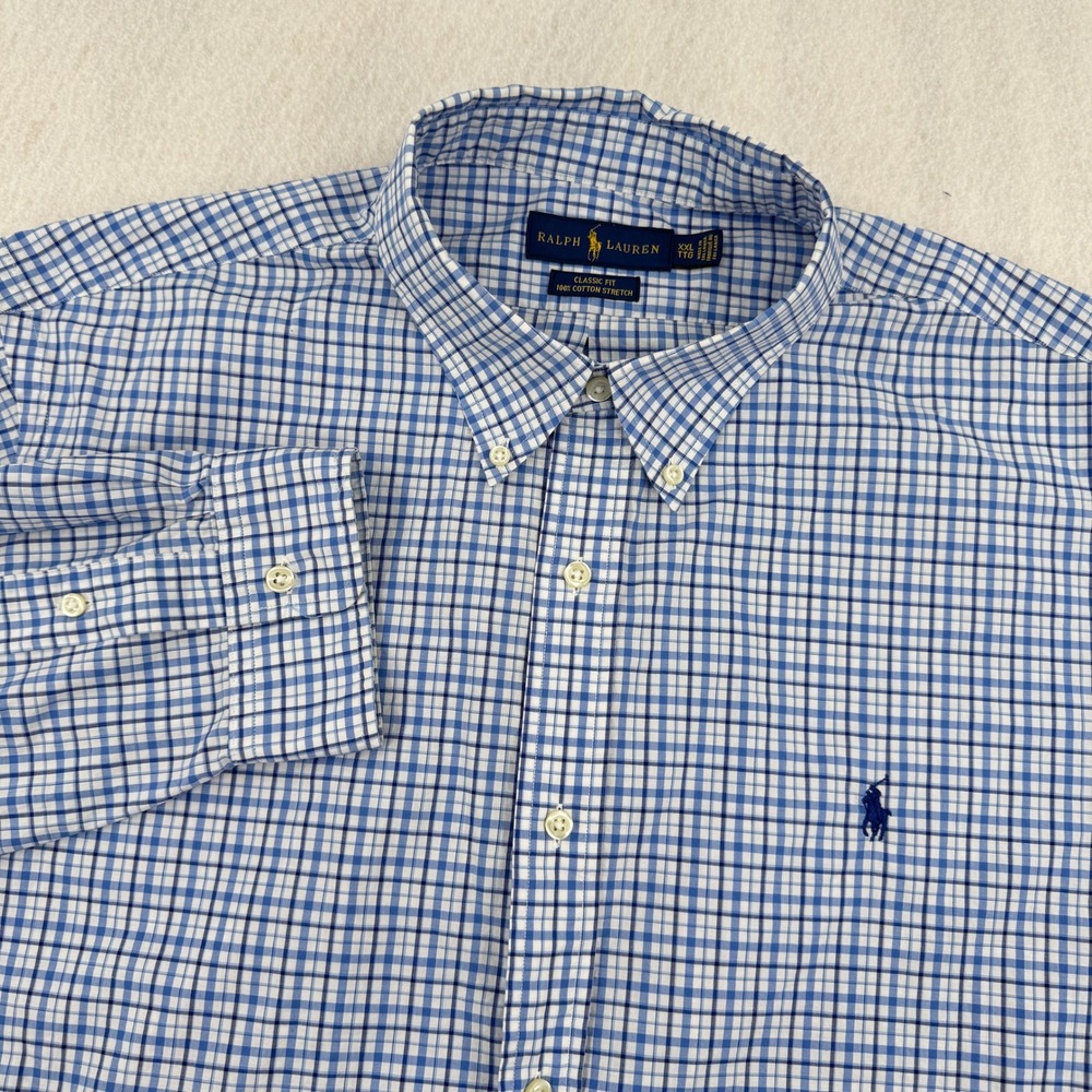 Ralph Lauren Mens XXL Classic Fit Stretch Long Sleeve Button Down Blue Plaid